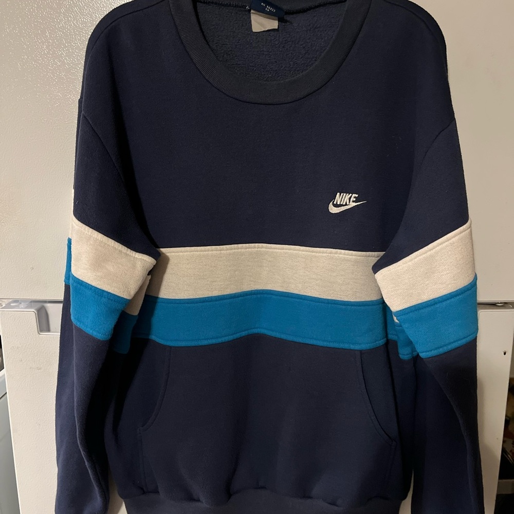 Nike Men's Navy‎ and Teal Crewneck Sweater 80s